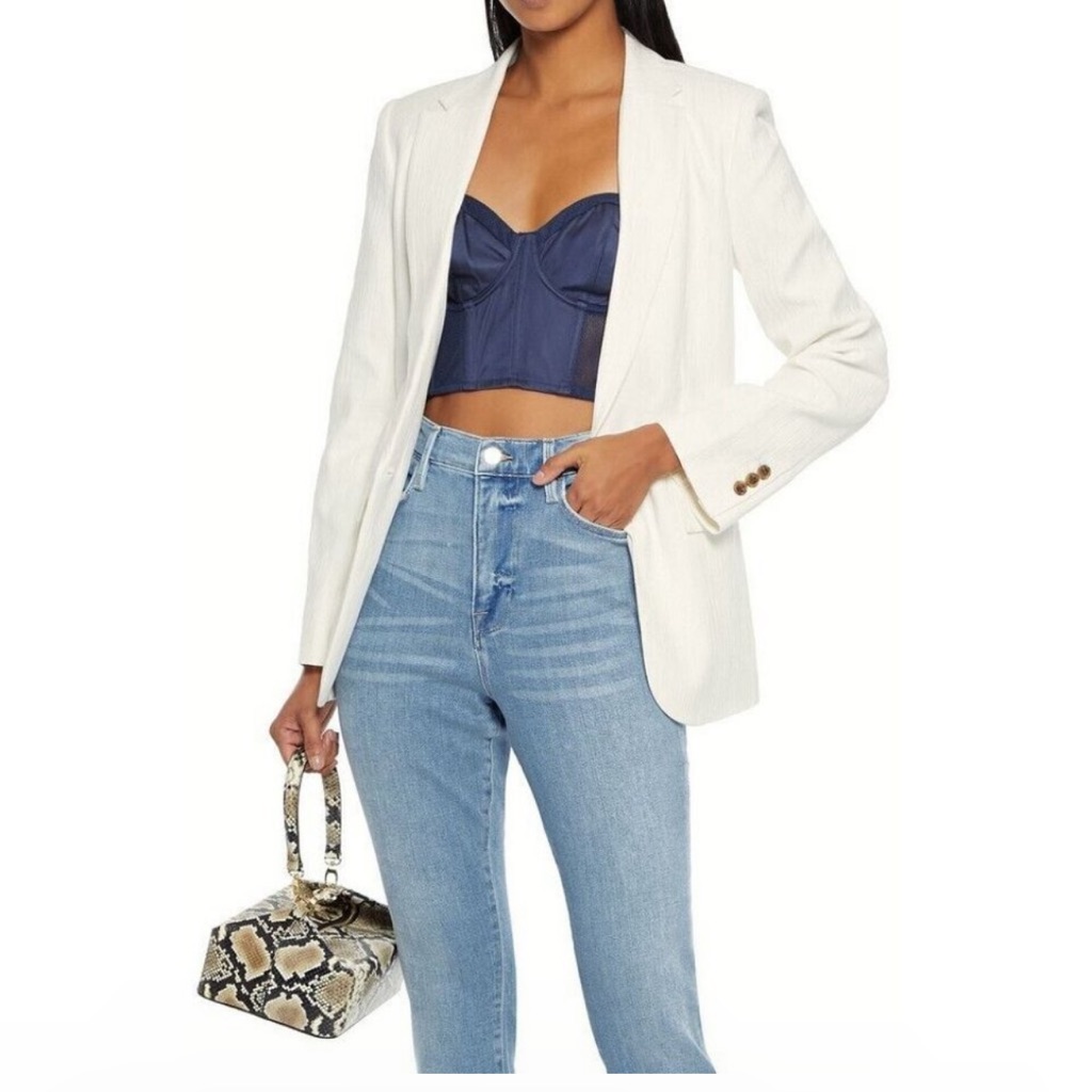 Frame Boyfriend Texture Cotton Blend Structure Women Blazer Siz S Off White Nwot